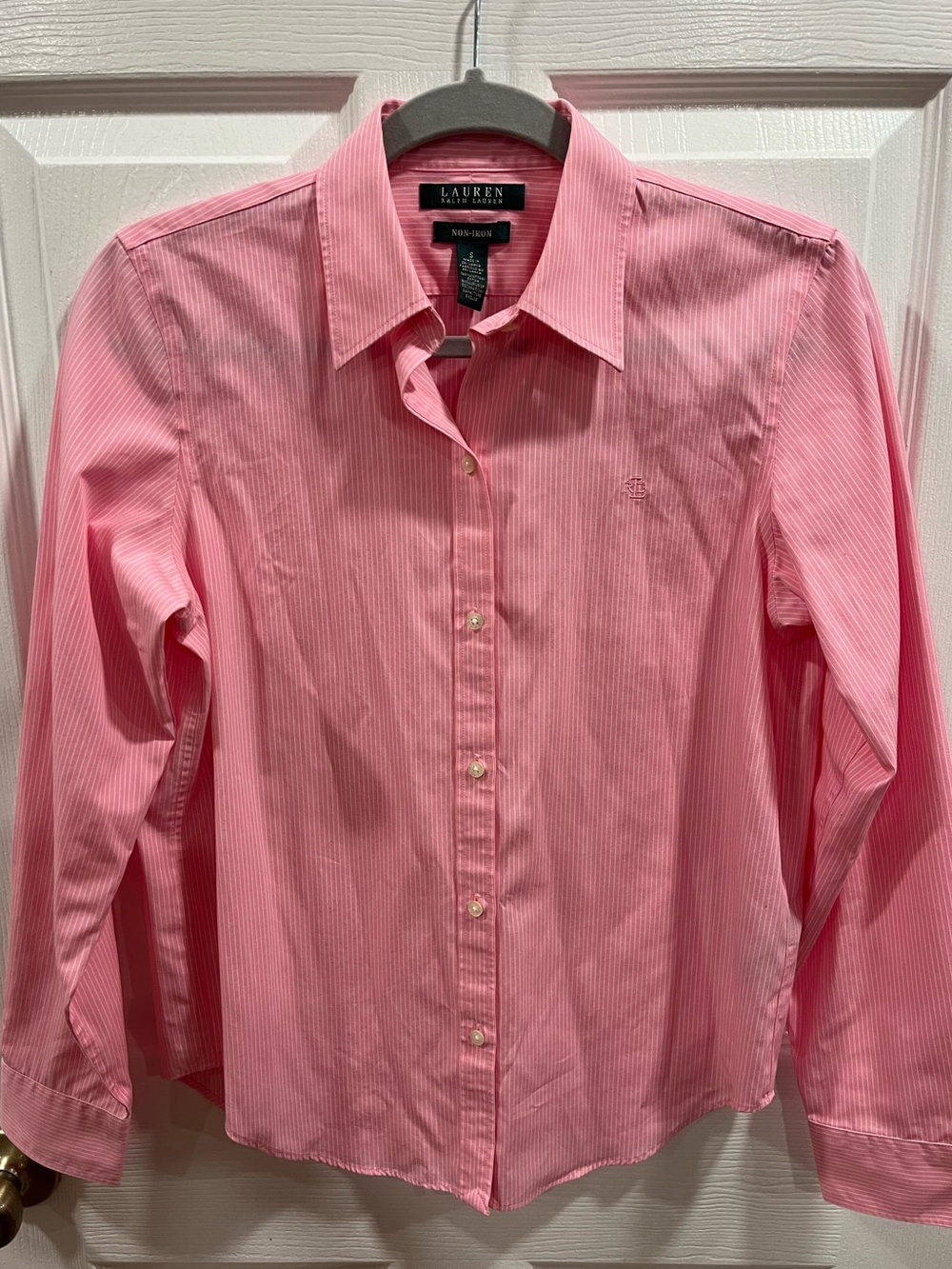 Lauren Ralph Lauren Pink White Stripe Non Iron Button Down Shirt Women's Small